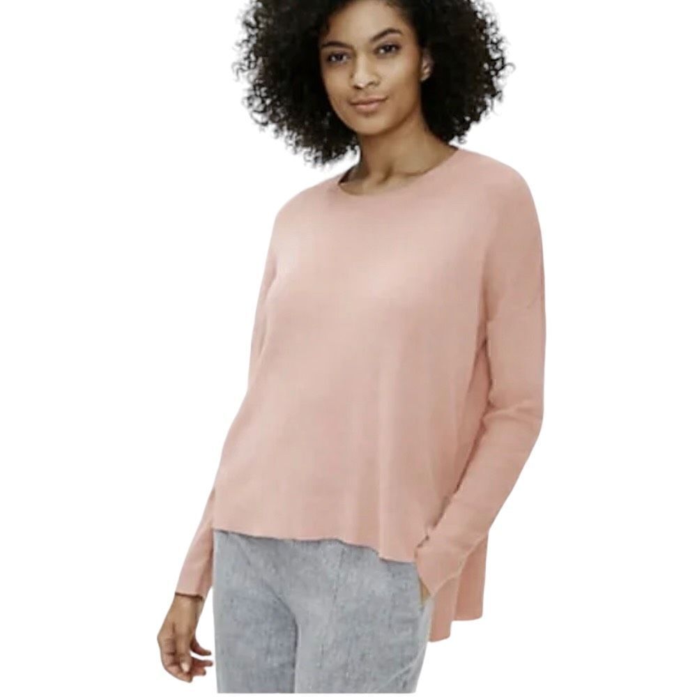 Eileen Fisher tencel stretch knit crew neck box sweater in Blush NWT size S/P